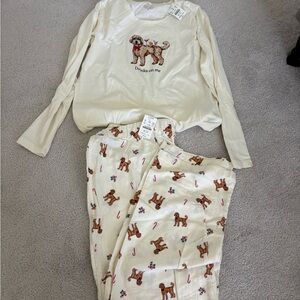 J. Crew Cream Dog Print Kids Pajama Set with Candy Cane Details